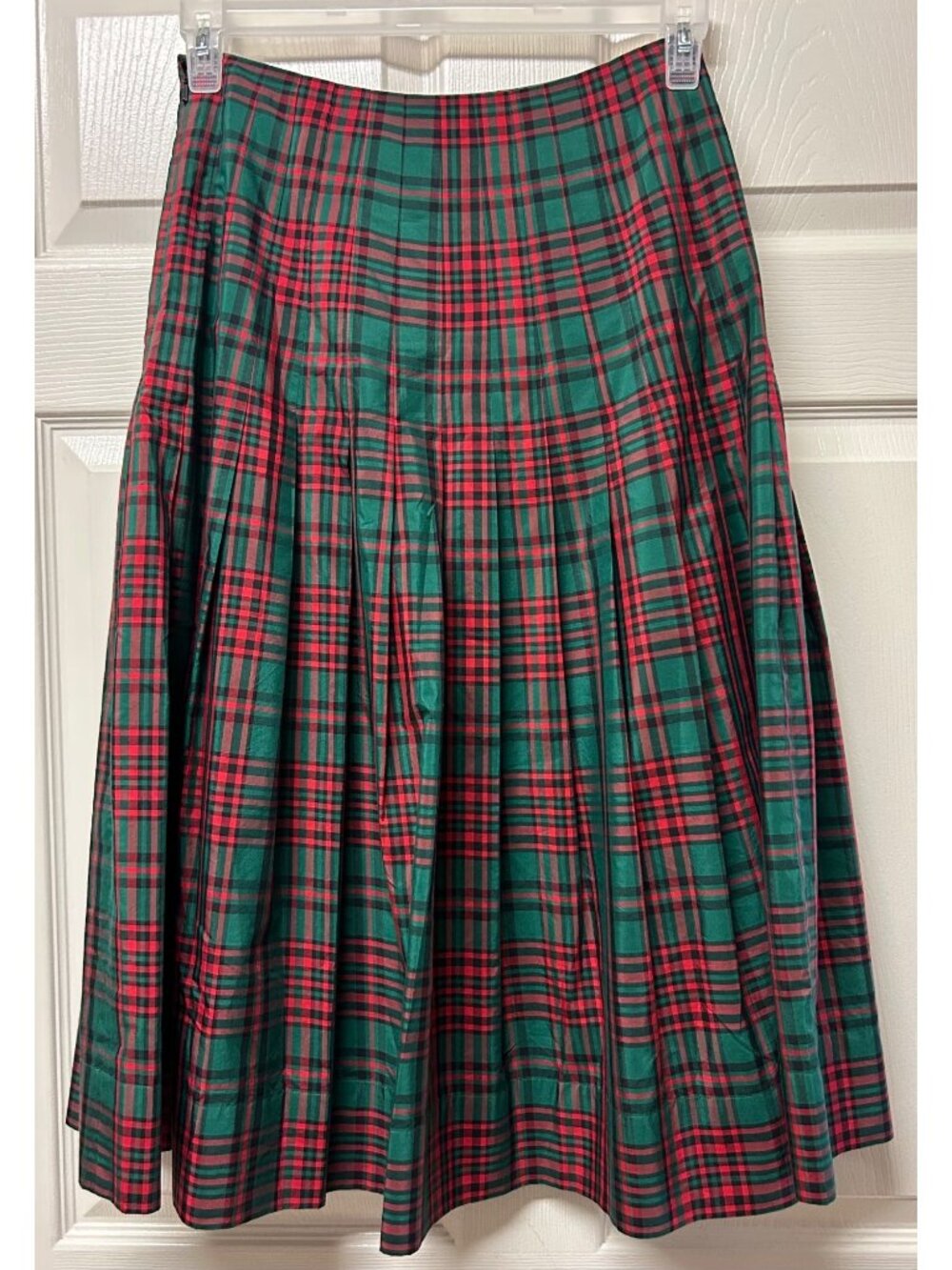 J. Peterman Green Red Pleated Skirt Sz 2 Preppy Clueless-Style Dark-Academia - Picture 2 of 7